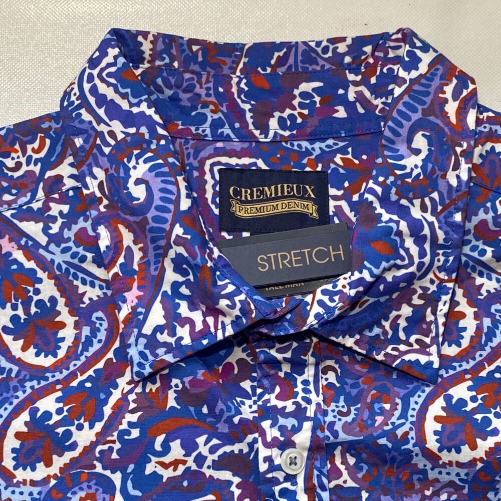 Big & Tall Mens Cremieux Denim Stretch Long Sleeve Button Front Shirt Paisley - Picture 8 of 9